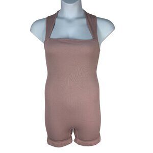 OQQ Womens Yoga Romper XL Stretch Square Neck Tummy Control Hide Pink